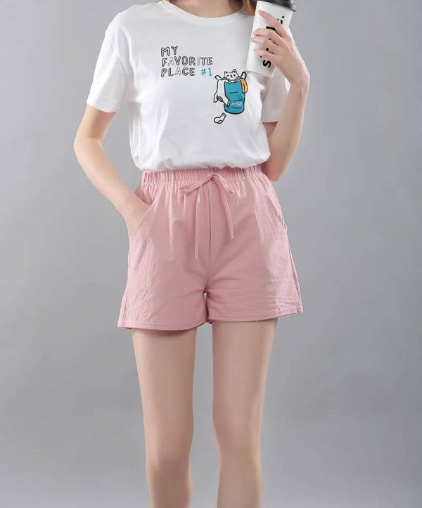 Casual Wide Leg Drawstring Cotton Elastic Waist Biker Shorts - Image 3