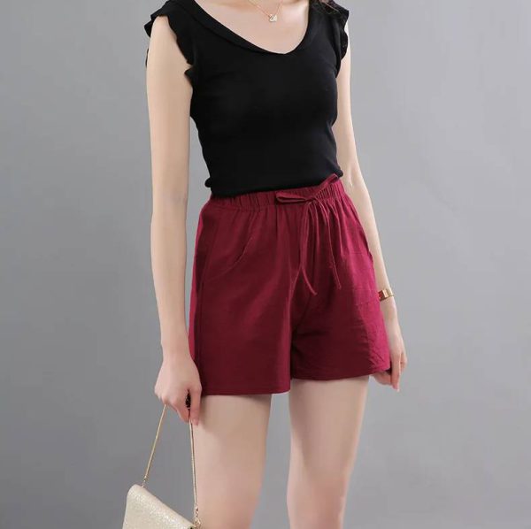 Casual Wide Leg Drawstring Cotton Elastic Waist Biker Shorts - Image 12