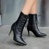 Casual Zipper Short Plush Cross-Tied PU Leather Boots - Image 3