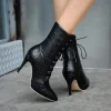 Casual Zipper Short Plush Cross-Tied PU Leather Boots - Image 4