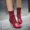 Casual Zipper Short Plush Cross-Tied PU Leather Boots - Image 6