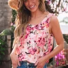 Elegant Floral Print U-neck Open Back Sleeveless Top Resort Wear - Image 2