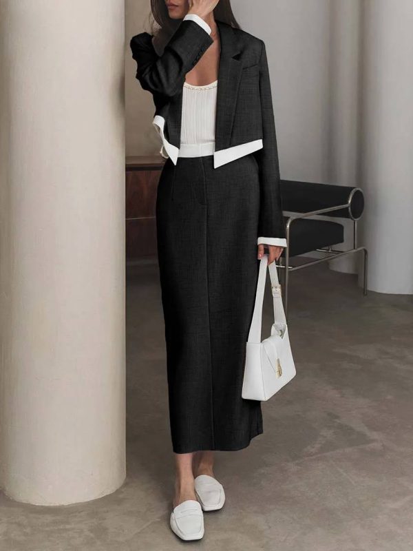 Elegant Long Sleeve Patchwork Pocket Shirts And Slim Straight Skirts 2 Pieces Set - Image 2