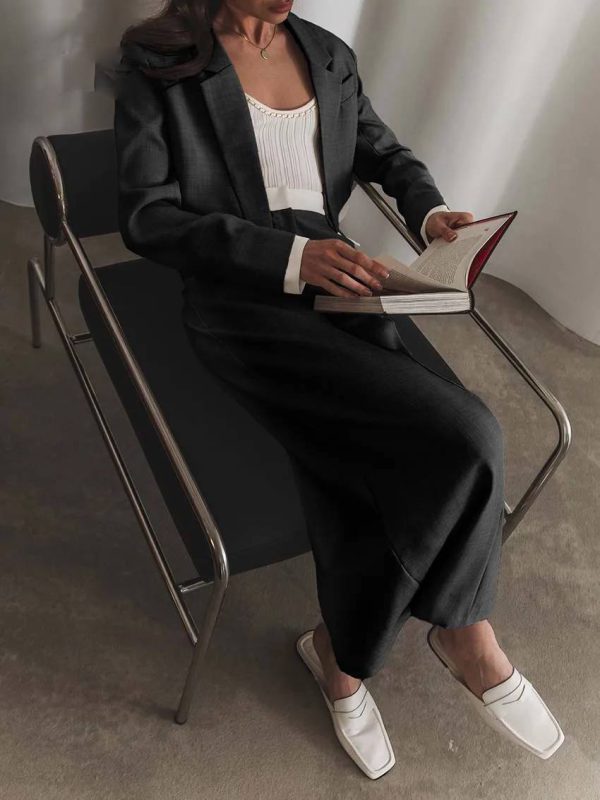Elegant Long Sleeve Patchwork Pocket Shirts And Slim Straight Skirts 2 Pieces Set - Image 3