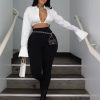 Elegant Long Sleeve Polo Neck Solid Office Lady Crop Tops - Image 2