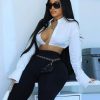 Elegant Long Sleeve Polo Neck Solid Office Lady Crop Tops - Image 3
