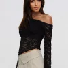 Elegant Off-Shoulder Flared Long Sleeves Open Shoulder Lace Top - Image 2