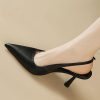 Elegant Pointed Toe Buckle Chain Detail Slingback High Heels - Image 3