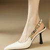 Elegant Pointed Toe Buckle Chain Detail Slingback High Heels