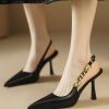 Elegant Pointed Toe Buckle Chain Detail Slingback High Heels - Image 2