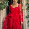 Elegant Ruffles Illusion Long Sleeves Polka Dot Layered Polyester Party Prom Dresses - Image 6