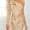 Elegant Sequined Ruffle One Shoulder Floor Length Long Sleeve Event Evening Maxi Dress - Image 4