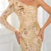 Elegant Sequined Ruffle One Shoulder Floor Length Long Sleeve Event Evening Maxi Dress - Image 5