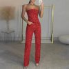 Elegant Sleeveless Zipper Tube Top High Waist Straight Pants 2 Piece Sets - Image 2