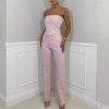 Elegant Sleeveless Zipper Tube Top High Waist Straight Pants 2 Piece Sets - Image 3