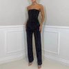 Elegant Sleeveless Zipper Tube Top High Waist Straight Pants 2 Piece Sets