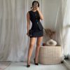 Elegant Solid O-neck Sleeveless Single Breasted Top Slim Vest High Waist Mini Skirts - Image 3