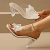 Elegant Square Toe Lace Beaded Pearl Bowtie Sandals - Image 7