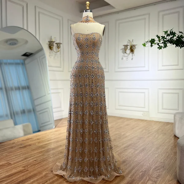 Elegant Strapless Beaded Mermaid Floor-Length Wedding Party Maxi Dress - Image 15