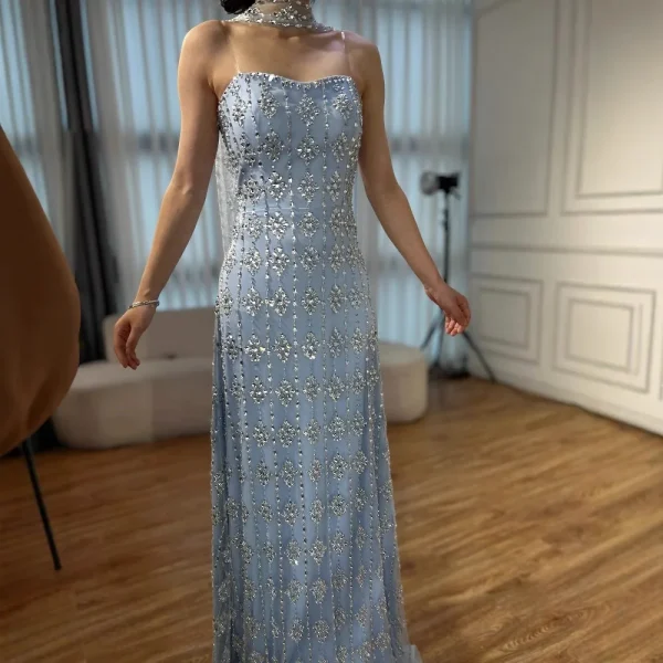 Elegant Strapless Beaded Mermaid Floor-Length Wedding Party Maxi Dress - Image 8