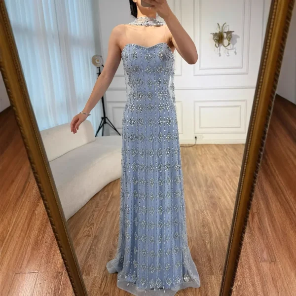 Elegant Strapless Beaded Mermaid Floor-Length Wedding Party Maxi Dress - Image 7