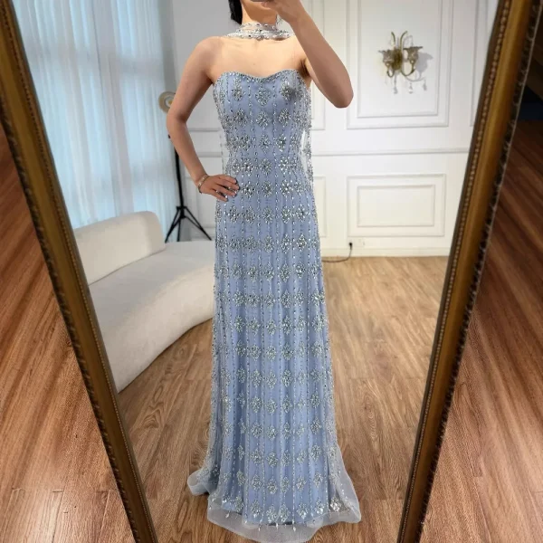 Elegant Strapless Beaded Mermaid Floor-Length Wedding Party Maxi Dress - Image 5