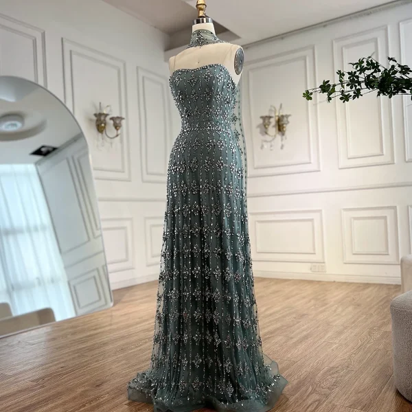 Elegant Strapless Beaded Mermaid Floor-Length Wedding Party Maxi Dress - Image 11