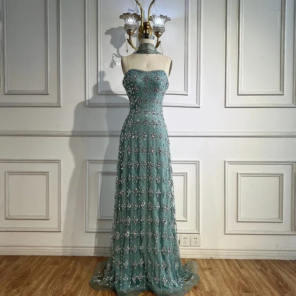 Elegant Strapless Beaded Mermaid Floor-Length Wedding Party Maxi Dress - Image 12