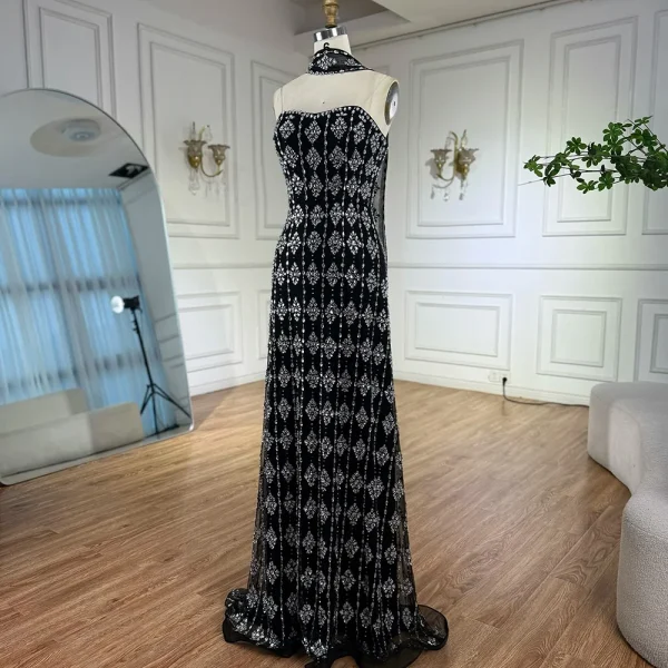 Elegant Strapless Beaded Mermaid Floor-Length Wedding Party Maxi Dress - Image 9