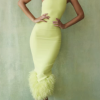 Elegant Strapless Sleeveless Spaghetti Strap Feather Backless Bodycon Midi Dress