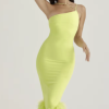 Elegant Strapless Sleeveless Spaghetti Strap Feather Backless Bodycon Midi Dress - Image 2