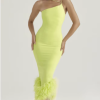 Elegant Strapless Sleeveless Spaghetti Strap Feather Backless Bodycon Midi Dress - Image 3