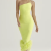 Elegant Strapless Sleeveless Spaghetti Strap Feather Backless Bodycon Midi Dress - Image 4