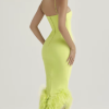 Elegant Strapless Sleeveless Spaghetti Strap Feather Backless Bodycon Midi Dress - Image 5