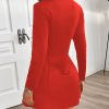 Elegant V Neck Long Sleeve Zipper Buttons A Line Mini Dress - Image 6