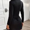 Elegant V Neck Long Sleeve Zipper Buttons A Line Mini Dress - Image 3