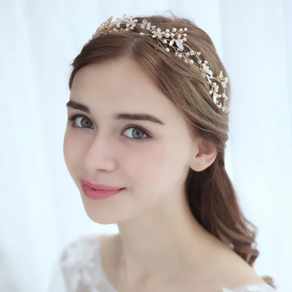 Flower Crystal Pearl Rhinestone Handmade Tiara Wedding Hairband - Image 2