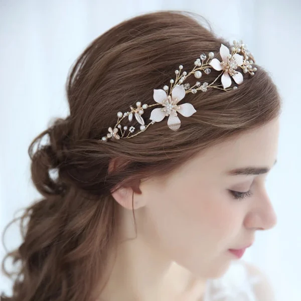Flower Crystal Pearl Rhinestone Handmade Tiara Wedding Hairband - Image 3