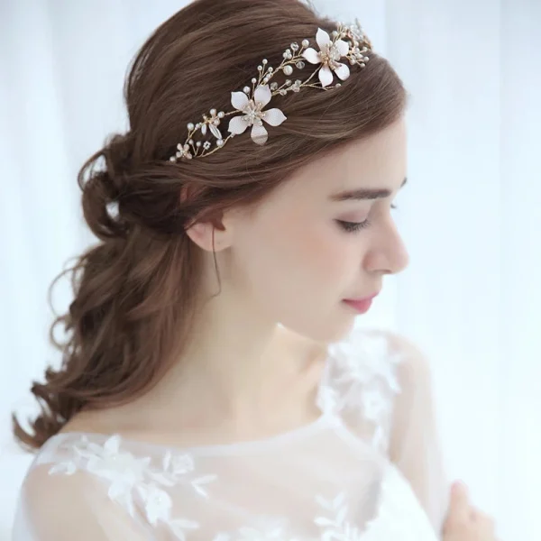 Flower Crystal Pearl Rhinestone Handmade Tiara Wedding Hairband - Image 4