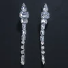Large Crystal Geometric Shiny Rhinestone Bridal Tassel Square Long Dangle Earrings - Image 3