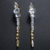 Large Crystal Geometric Shiny Rhinestone Bridal Tassel Square Long Dangle Earrings - Image 2