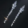 Large Crystal Geometric Shiny Rhinestone Bridal Tassel Square Long Dangle Earrings - Image 4