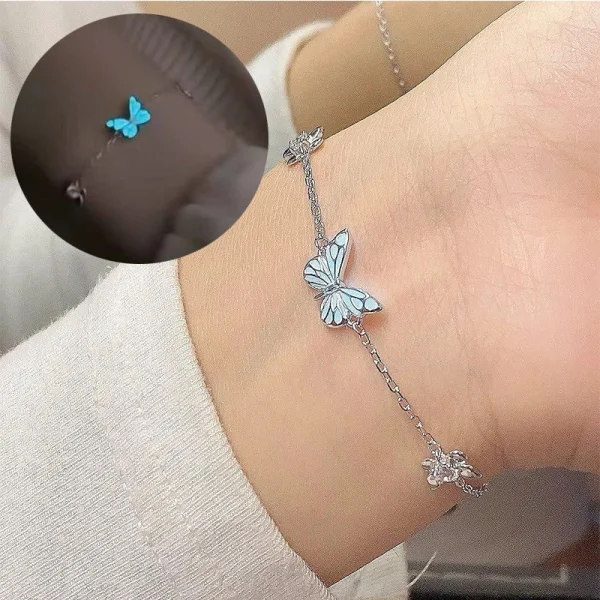 Luminous Butterfly Glow in the Dark Clavicle Chain Party Necklace Bracelet Set - Image 4