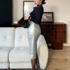 Luxury Pu Leather Back Slit Mid-Calf High Waist Midi Pencil Skirt - Image 4