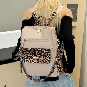 Luxury Tassel Multi-function Leopard Backpack Lightweight Commute Nylon Travel Bag