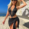 Shiny Hollow One-piece Monokini And Beach Wrap Skirt For Beach