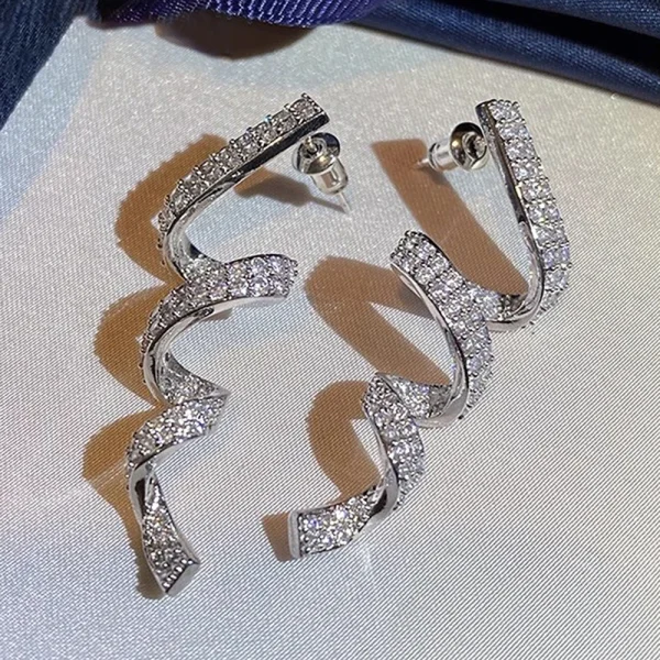 Sparkling Trendy Luxury Rotational Ribbon Shaped Long Hanging Earrings - Image 8