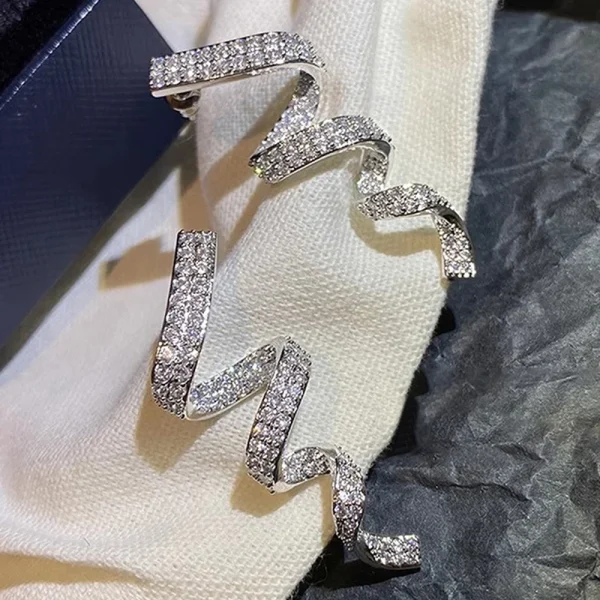 Sparkling Trendy Luxury Rotational Ribbon Shaped Long Hanging Earrings - Image 7