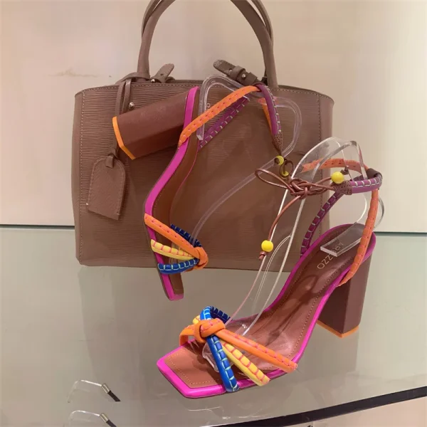 Luxury Blocking Designer Twist Woven Thick With High Heel Sandals - Image 9