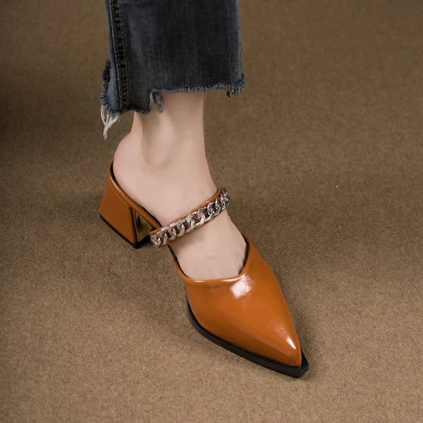 Retro Style Sing-backs Party Pointed Toe Thick Heel Sandals - Image 2